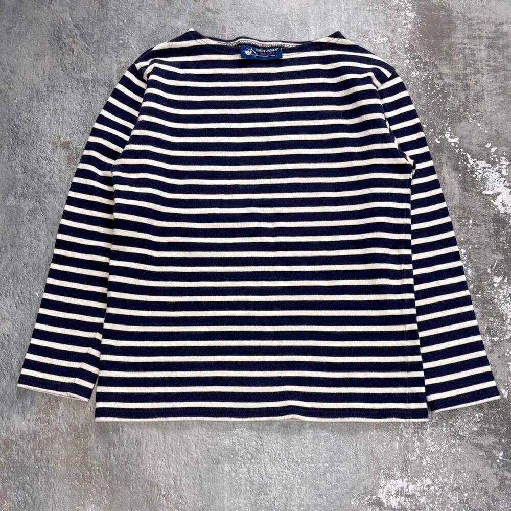 Vintage Saint James Boat Neck Navy & White Striped Shirt. Size XS